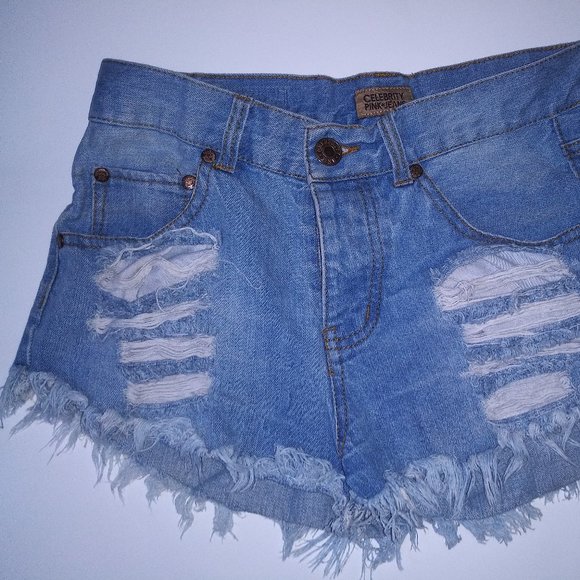 "Celebrity Pink" Slasher Destructed Jean Shorts - Picture 1 of 6